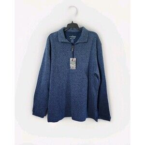 Haggar In Motion Mens Pullover Quarter Zip Fleece Blue Stretch Top Size XL NEW